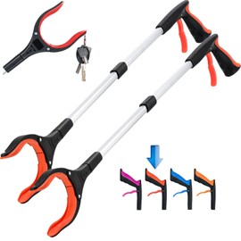 2-Pack Grabber Reacher Tool,32 Inch Extra Long Foldable Pick Up Stick with Strong Grip Magnetic,360°Rotating Anti-Slip Jaw,Trash Claw Grabber Tool,Trash Picker Tool for Outdoor & Indoor (Red)