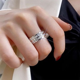 CZ Love Ring for Women Girls Stainless Steel Eternity Band Ring Cubic Zirconia Stacking Rings Silver Friendship Promise Statement Ring Engagement Wedding Birthday Jewelry Gift Size 6-9 (8)