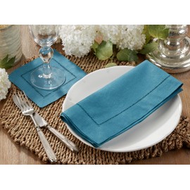 SARO LIFESTYLE Indigo 6100C 24/7 Everyday Collection Hemstitched Dinner Napkin, 20" Square-Set of 4 pcs, 12 Pieces