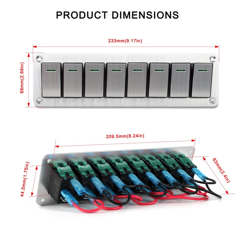 Xhtechnology 8 Gang Aluminum Rocker Switch Panel - 12V/24V Switch