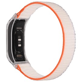 C2D JOY Sport Mesh Nylon Straps Compatible with Garmin Vivosmart 5 tracker Replacement Bands with Transparent Case-Stripe White