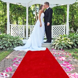 FUHSY Red Carpet Aisle Runner for Wedding Ceremony 4ft x 30ft Velvet Wedding Aisle Runners Party Runner Rug Wedding Runner Aisle Outside Aisle Runners for Weddings Bridal Shower Red Aisle Decorations