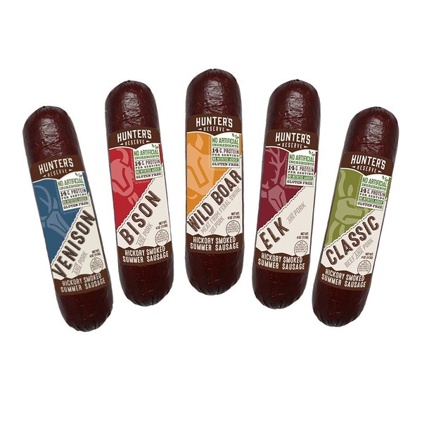Hunters Reserve, Taste of The Wild Summer Sausages, Hickory Smoked, 5 Wild Game Flavors - Variety Gift Pack