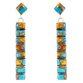 Turquoise Earrings 925 Sterling Silver & Genuine Gemstones (Choose Color) (Spiny Turquoise)