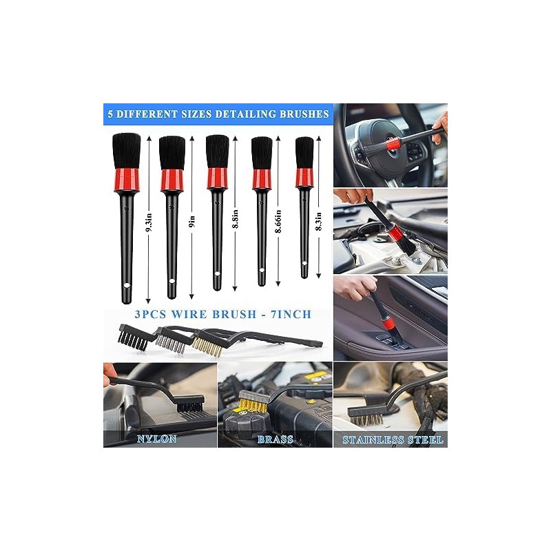 Juego de 32 cepillos para detalles de coche, kit de