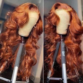200 Density 13x6 Reddish Brown Lace Front Wigs Human Hair Pre Plucked 13x6 HD Transparent Body Wave Lace Front Wigs Human Hair With Baby Hair Ginger #33 Colored Human Hair Wig For Women (22 Inch)
