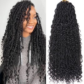 RuiYok RuiYok 24 Inch Goddess Locs Crochet Hair 8 Packs Faux Locs Crochet Hair for Black Women Pre-looped Bohemian Locs Crochet Braids with Curls Boho Soft River Locs Crochet Braiding Hair Extensions 1B#
