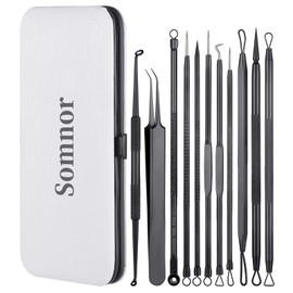 Somnr Pimple Popper Tool Kit, 11Pcs Blackhead Remover Tool Blackhead Extractor Tool Kit with White Bag,Pimple Popping Kit for Pimples, Blackheads, Zit Removing, Forehead, Facial and Nose(Black)