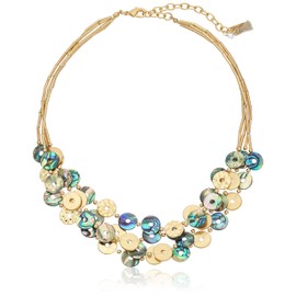 Lonna & Lilly "Pacific Tides" Worn Gold-Tone Multi-Row Shaky Shells Frontal Necklace, 16.5" + 4" Extender
