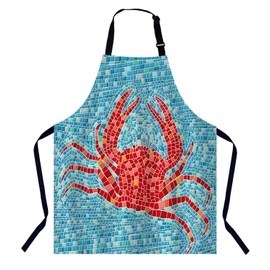 BGBDEIA Red Crab Mosaic Apron for Women Men, Adjustable Apron Cooking Kitchen Chef Apron for Home Kitchen, Baking Gardening BBQ, Coffee House, Restaurant