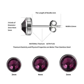 Women Earrings Titanium Non-Nickel Stud Earrings 4mm Amethyst Hypoallergenic Birthstone Earring Studs for Sensitive Ears Valentine’s Day Birthday Present