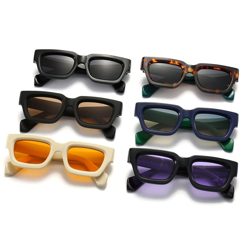 LJCZKA Vintage Thick Frame Rectangular Sunglasses Men Women Retro Sunglasses