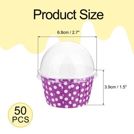 uxcell 50 Set Cupcake Liners with Dome Lids, Muffins Liners Wrappers, Disposable Baking Cups for Wedding and Birthday Party Decoration Purple