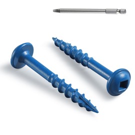 BNUOK Pocket Hole Screws 1 1/4 Inch, 75Pcs, Anti-Rust Blue Coated Pocket Screws #8 x 1-1/4", Exterior Wood Screws, Coarse Thread, Washer Head Square Drive, Self-Tapping Tip, with Drive Bit