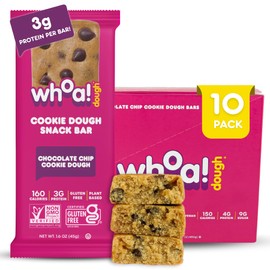 Whoa Dough Edible Cookie Dough Bars- Certified Non-GMO, Kosher and Gluten Free Bars - Healthy Snack Foods - Plant Based Snacks Made With Real Ingredients - Chocolate Chip Cookie Dough - 10 Pack