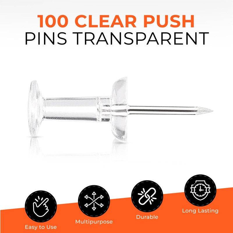 Janrax Pack of 100 Clear Push Pins Transparent Cork Board
