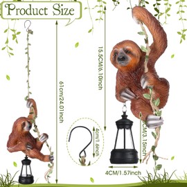 Solar Light Sloth Garden Statues 7.5'' Resin Hanging Figurine Climbing on 24" L Vine with LED Lantern Decorative Sculpture Waterproof Statues with Hook for Yard Outdoor Patio Yard Wall Decor