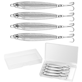 Annyswit Pack of 4 Metal Sea Trout Bait with Treble Hook, Silver Minnow Spoon Bait, Pike Sea Fishing Equipment, Metal Jigs for Cod & Bass & Sea & Freshwater Fishing (20 g x 4)