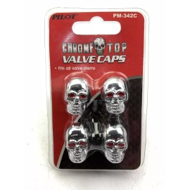 Pilot Automotive PM-342C Skull Tire Valve Caps - Chrome - Set Of 4