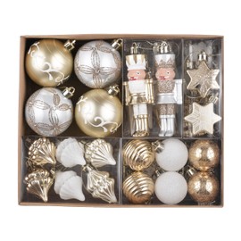 Valery Madelyn Assorted Christmas Baubles Set 50pcs, White and Gold Christmas Ball Ornaments for Xmas Tree Decorations