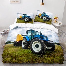 RFFLUX 3D Tractor Bed Linen Set 135 x 200 cm 2-Piece with Zip Soft and Comfortable Sleeping Comfort Microfibre Truck Duvet Cover Combine Harvester Children's Bedding with Pillowcase 80 x 80 cm