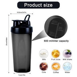 AMJKEJI AMJKEJI Protein Shaker, 2 Pcs Shaker Bottle 600ml with Shaker Balls Plastic Cup with Lid Leakproof Protein Shakers for Gym Training Travel Sports (Black&Pink