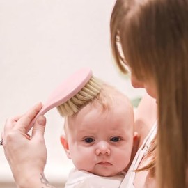 Parcelona French Grooming Combo Light Pink 6" Soft Natural Bristles Baby Brush and Comb for Girls and Toddlers Styling Girls Hair Accessories