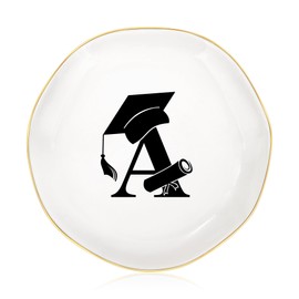 Graduation Gifts for Her, College High Senior Class of 2025 Graduate Gifts for Daughter Granddaughter Niece Women Ceramic Trinket Dish Jewelry Ring Holder Initial A