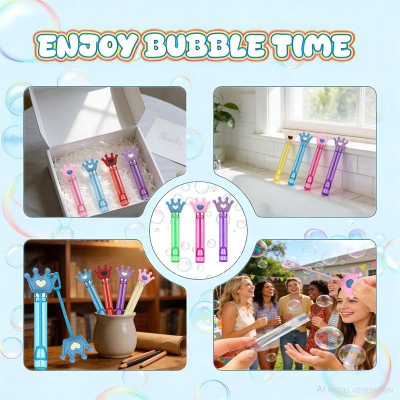 24 Pcs Princess Crown Bubble Wands, Birthday Party Favors