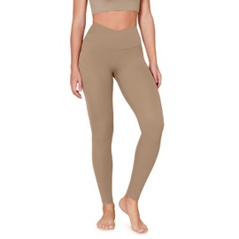 ODODOS ODCLOUD Crossover Leggings with Back Pocket for Women, 28" V High Wasit Lounge Yoga Pants, Light Brown, Large