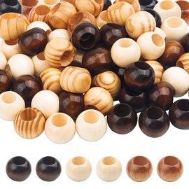 Wooden Beads, 20mm, Brown Macrame Beads, Wooden Beads with Large Hole, Round Loose Beads for Jewellery Making, Hair, DIY, Crafts, Handmade Decoration, 60 Pieces