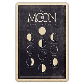 Ylens The Moon Lunar Phases Knowledge Poster, Retro Home Room Wall Decor, Farmhouse Vintage Metal Signs Decoration 12x8 Inch