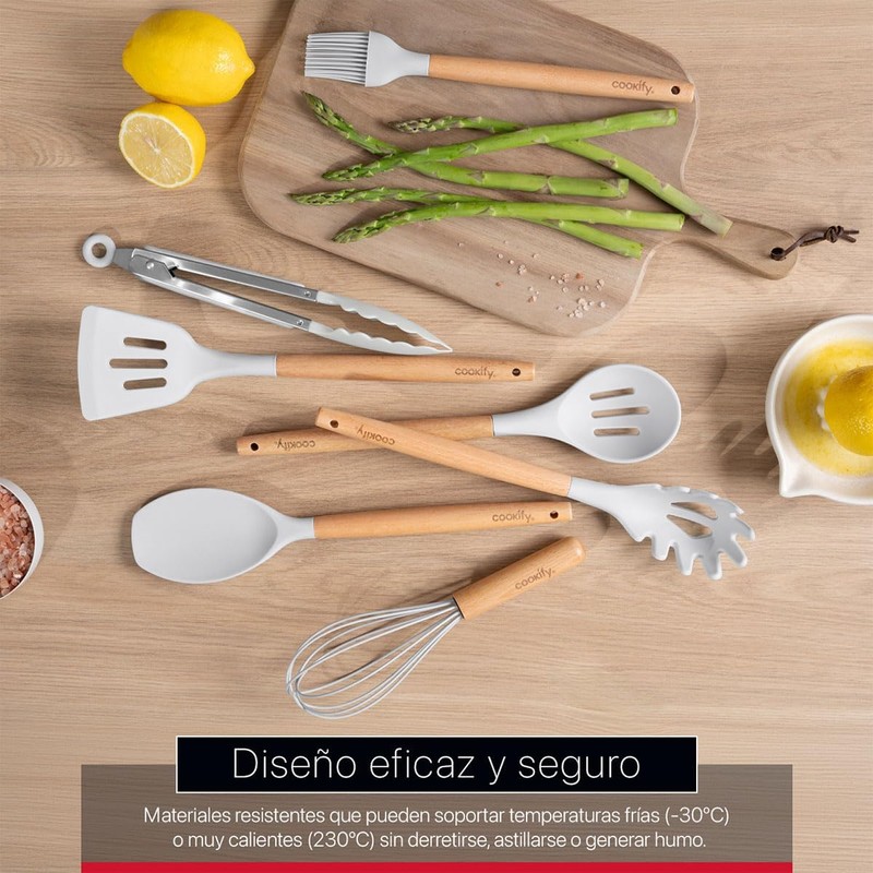 Cookify Juego de Utensilios de Cocina Silicona y Madera 12