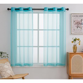 PI Sheer Curtains 63 inches Long with Grommet,Lightweight Voile Textured Window Treatment for Kitchen/Dinning Room 2 Panels (W52 X L63, Lake Blue)