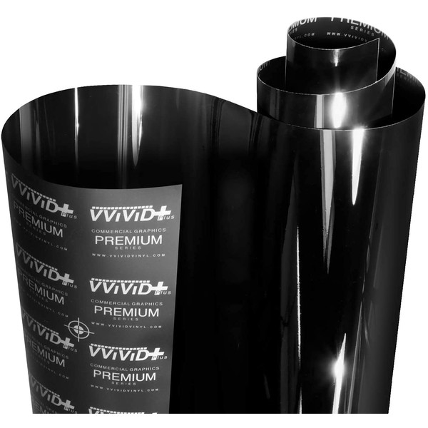 VViViD+ Ultra Gloss Piano Black Vinyl Car Wrap Premium Paint Replacement Film Roll with Nano Air Release Technology, Stretchable Protective Cap Liner, Self Adhesive, Indoor Outdoor (6ft x 5ft, Black)