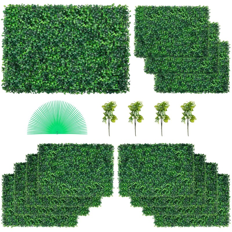 12pcs 24\"x16\" Artificial Boxwood Hedge Wall Panels 32 SQ Feet