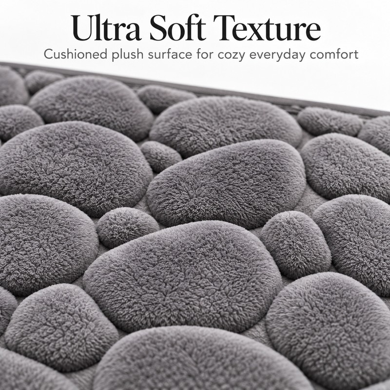 3D Cobblestone Embossed Bathroom Mat Quick Dry Absorbent Floor Rug