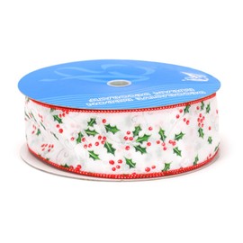 Berwick 2-1/2-Inch Wide by 50 Yard Spool Wired Edge Holly Berry Craft Ribbon, White