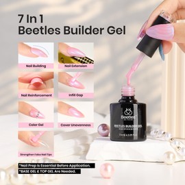 Beetles Builder Gel Nail Polish Pearl 6 Colors Shimmer White Pink Purple Mermaid Drawing Nail Extension Gel Soak Off Uv Led Polish Nail Swirl Shell Thread Effect for Nail Strengthen Nails Repair