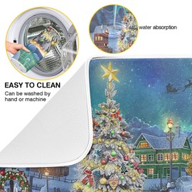 Absorbent Dish Drying Mat Christmas Tree Kitchen Counter Mat Protector,Reversible,Extra Large 24 x 18 Inches