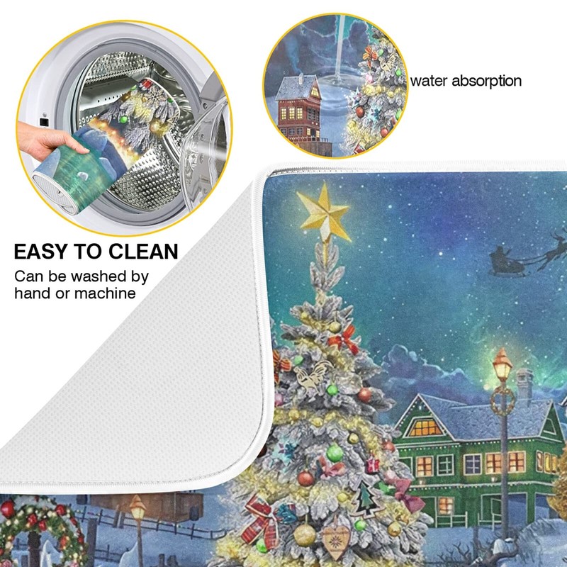 Absorbent Dish Drying Mat Christmas Tree Kitchen Counter Mat Protector,Reversible,Extra