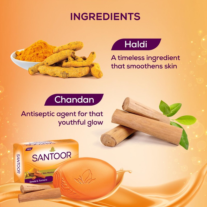 Santoor Soap with Sandal And Turmeric - Pack of 4