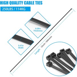 Armpow 12 inch Gold Zip Ties Heavy Duty 100 PCS, 250 LBS Ultra Exclusive Strong Plastic Wire Ties, Large Cable Ties Extra Long Tie Wraps, Indoor and Outdoor UV Resistant