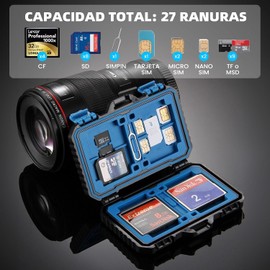 Funda para Tarjetas SD de 27 Ranuras, Estuche para Tarjeta de Memoria SD para (8 SD & 4 CF & 9 Micro SD/TF) Resistente al Agua y Antigolpe (7 x 12cm)