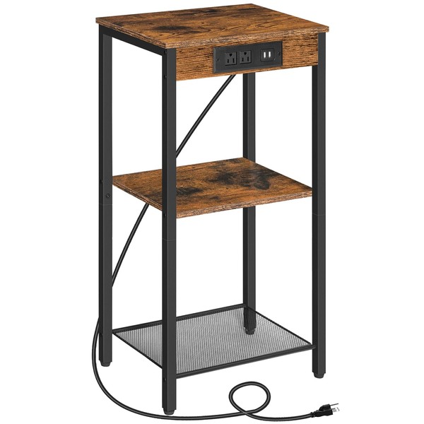 HOOBRO Tall End Table with Charging Station, 29.7 Inch Small