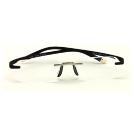 V.W.E Rectangular Rimless Memory Flex Temple Reading Glasses With Anti-reflective AR Coating (Black, 2.75)