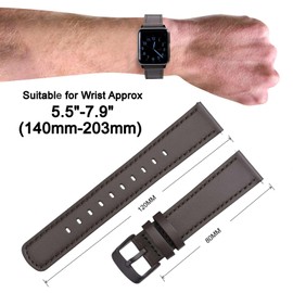 ANNEFIT 18mm Watch Band with Black Buckle, Quick Release Genuine Leather Replacement Strap (Dark Brown/Dark Brown Stitching)
