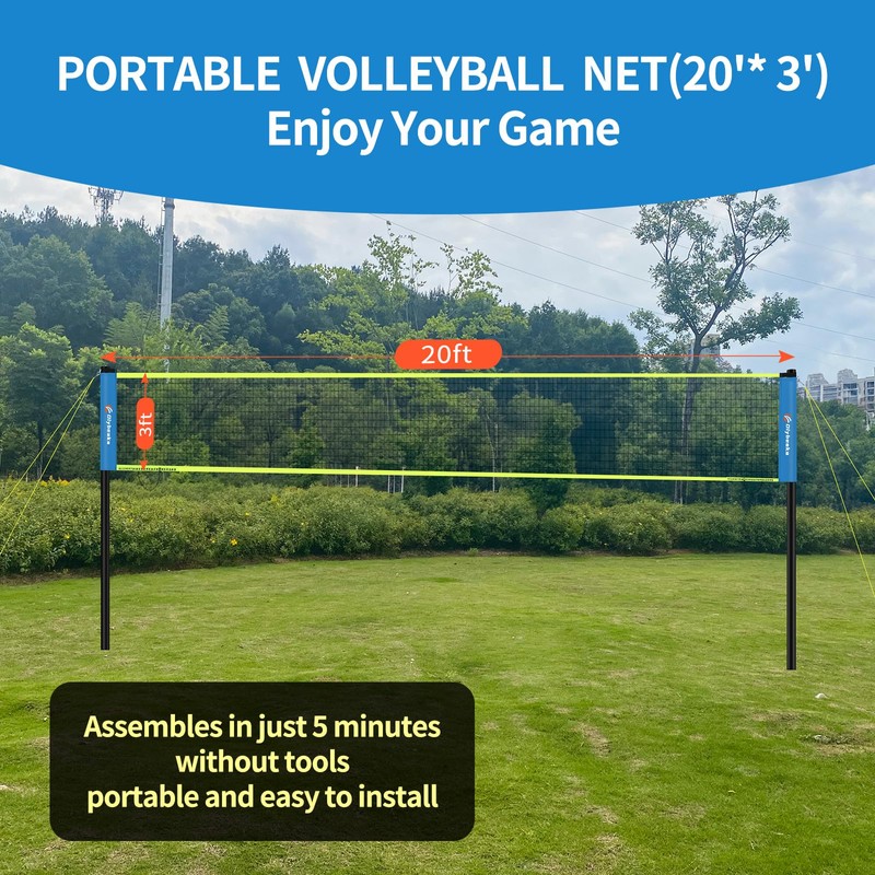 20FT Outdoor Volleyball Net Set System for Backyard Beach with