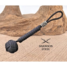 Coeburn Tool Monkey Fist Lanyard Black Braided Paracord With Viking Bead 4.25"