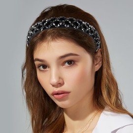 VOCOSTE 1 x rhinestone hair band for women, black, 0.79 inches wide